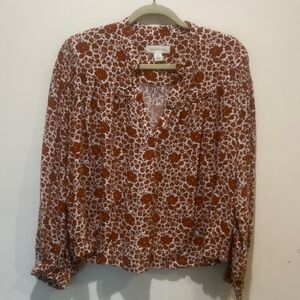 Treasure & Bond Trovata Bailey Long Sleeve Boho Blouse, Sepia Floral Size Medium